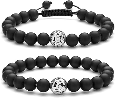 Top Plaza 2 Pcs Healing Crystal Stone Bead Elastic Stretch Bracelet Adjustable Gemstone Beaded Braided Bracelets Yoga Meditation Reiki Balancing Quartz Jewelry For Womens Mens Couples