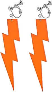 80S Neon Earrings Exaggerate Punk Lightning Bolt Clip on Earrings Halloween 1980s Party Non Pierced Clip Earrings for Women Girls