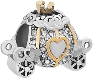 Lobster Clasp Cinderella Charm Bracelet with Cubic Zirconia Beads for Princess, Pumpkin Carriage Coach Design in Base Metal