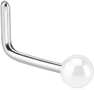 Faux Pearl Nose Stud Ring Crafted from 316L Surgical Steel with L Bend - Elegant 20G Nose Jewelry for Sensitive Skin in Delicate Design