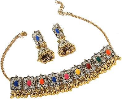 Chargances Alloy Indian Bead Necklace with Lobster Clasp for Women and Girls: Traditional Bollywood Wedding Design with Colorful Beads