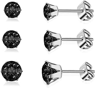3 Pairs Titanium Earrings 4,5,6 mm Cubic Zirconia Earrings Studs Nickel Free Hypoallergenic Studs Earrings for Women Girls