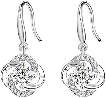Four- Leaf Clover 5A Cubic Zirconia Sterling Silver Dangle Drop Earrings Gift for Women Gemini Sets