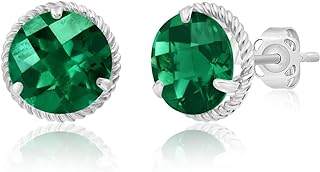 14k White or Yellow Gold Roped Halo Gemstone Round Stud Earrings for Women with Push Backs and 8mm Birthstone by MAX + STONE