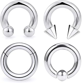 Hypoallergenic Cubic Zirconia 12G-2G Large Septum/Earring Piercing Jewelry for Men and Women, 316L Surgical Steel, Various Sizes