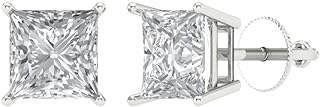 2 ct Princess Cut Solitaire Studs Genuine Clear Simulated Diamond Solid 18K White Gold Designer Everyday Earrings Screw back