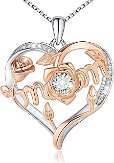 Mother Daughter Necklace S925 Sterling Silver I love You Forever Rose Heart Pendant Necklaces for Mom Daughter on Mother’s Day Birthday Christmas