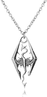 Stylish Elder Scrolls SKYRIM Dragon Pendant Necklace with Lobster Clasp, Cable Chain for Gaming Enthusiasts, Unique Dragon Design in Silvertone Metal