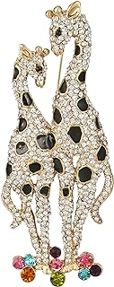 EVER FAITH Austrian Crystal Black Enamel Lovely Mother Giraffe and Child Family Brooch