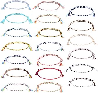 Pamtns Bracelet de l'Amitié en Tissu Tressé avec Réglage Ajustable, 20 Styles Multicolores, Fabriqué à la Main, pour Tous les Poignets, Idéal comme Cadeau Porte-Bonheur