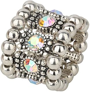 Women's Comfort Fit Stretch Band Rings, Ideal for Arthritic Fingers, Lead & Nickel Free Alloy with Sparkling Crystals, Adjustable Size 6.5-9, Can Also be Used as Silk Scarf Holders