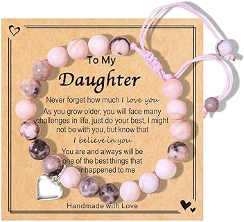 Box Chain & Bead Chain Mother Daughter Agate Beaded Bracelets - Durable Zinc Clasp - Perfect Gift for Teen Girls, Daughter, Granddaughter, or Niece - Sweet Heart Shape Design