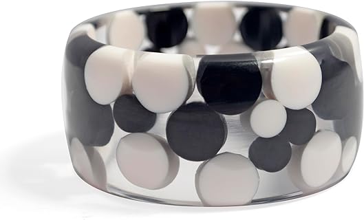 Polka Princess - Handcrafted Straight profile clear Lucite Bangle with Black & White Polka Dots embedded in the clear Resin