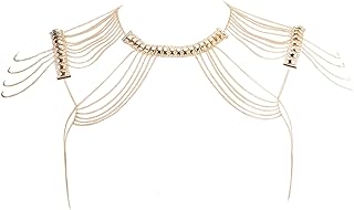 Beauty7 Body Chain Harness Link Necklace Gold Shoulder Chain Collar Dangling Tassels for Bridal Women Prom Party