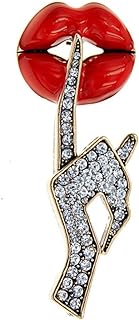 Sexy Red Lips Brooch Rhinestone Quiet Gestures Statement Brooches Lapel Pins Elegant Dress Accessories Suit Tie Art Deco Fashion Cubic Zirconia Jewelry Birthday Valetine's Day Gift for Women Girls
