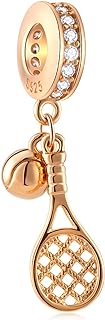 EMOSTAR Cubic Zirconia High Heel & Tennis Racket Charms in Sterling Silver with Round Clasp for Music Lovers & Sports Enthusiasts - Fits European DIY Bracelets