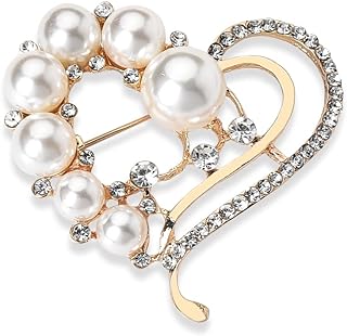 Pin Clasp Gold Heart Brooch for Women and Girls - Faux Pearl and Rhinestone Accents - Versatile Heart Design - Ideal for Valentines, Mothers Day and Wedding Parties