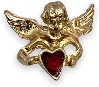 Pin-Clasp Golden Angel Brooch with Red Heart Design - Pewter Material Base - Ideal Gift for Loved Ones