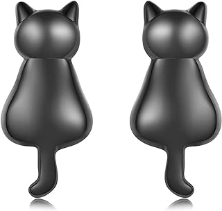 Black Cat Stud Earrings 925 Sterling Silver Cute Animal Cat Earrings for women Black Cat Jewelry for Teen Girls Gift Hypoallergenic Halloween Birthday Gifts
