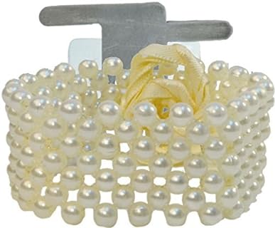 Corsage Bracelet - Ivory Faux Pearl Beads - Flower Bracelet Champagne