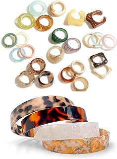 Viva Joya 24pcs Resin Rings, Plastic Rings Acrylic Rings for Women Teen Girls & 4pcs Bangle Bracelets for Women, Resin Bracelet Set