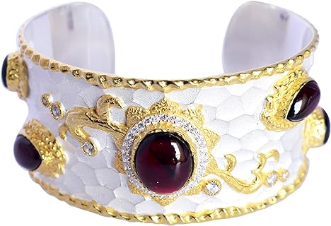 Garnet & CZ Gemstone 925 Sterling Silver Cuff Bangle Beautiful Handmade Jewellery Birthday Gift