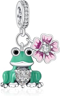 Chameleon Bracelet Charms with Sterling Silver Chain and Created Cubic Zirconia, Perfect Birthday/Christmas Gift for Mom, Friend, or Granddaughter - Featuring Love Heart, Key, Cat, Frog, and More Designs