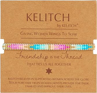 Rainbow Color Seed Beads Friendship Bracelet with Bead Chain for Women - Bohemian Design by KELITCH