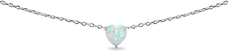 Sterling Silver Heart-cut Created Opal Solitaire Choker Necklace for Teens or Women