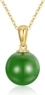 14K Gold Natural Jade Bead Necklace for Women Real Gold Present for Her, Jewelry Gifts for Mother Wife Girlfriend, 16"-18"