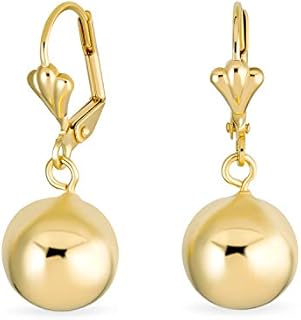 Classic Elegant Simple Round Light Weight Gmestone Dangle Lever Back Drop Ball Earrings Choker Necklace For Women Polished Yellow 18K Gold Plated Brass 8, 10,12 MM