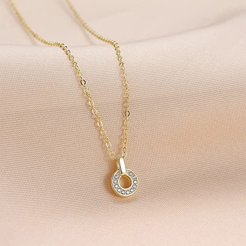 925 Sterling Silver CZ Cubic Zirconia 6.8MM Inner Circular Necklace Cross Link Chain Thin Link Chain for Women 15-17 Inch