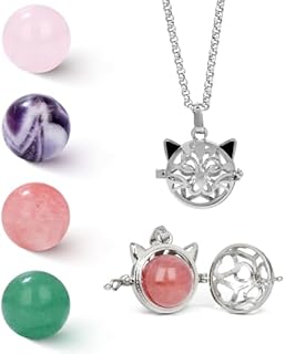 Healing Crystal Necklace Set Heart Stones Necklaces for Women Cord Cage and Lockets Pendant Real Crystal and Healing Stone Jewelry Crystal Gifts