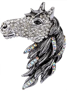 Women's Crystal Embellished Horse Head Brooch with Pin Clasp, Doubles as Pendant, Ideal for Scarves & Halloween Costumes, Lead & Nickel Free