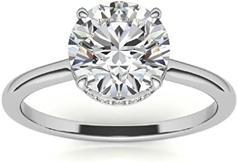 10K/14K/18K Solid White Gold Handmade Engagement Ring, 3 CT Round Cut Moissanite Solitaire Ring, Diamond Wedding Ring Set for Women/Her, Anniversary/Propose Gifts, Hidden Halo, Pave (MDENR849)