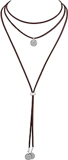 Copper Clasp Bohemian Choker Necklace with Faux Leather Cord for Women - Multi-Layered Design