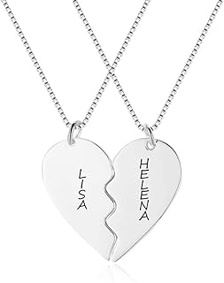XiXi Collier d'Amitié Personnalisé en Argent pour Femme avec Pendentif en Forme de Cœur et Chaîne Boîte, Cadeau Idéal pour les Occasions Spéciales comme la Saint-Valentin, Noël, ou Anniversaire
