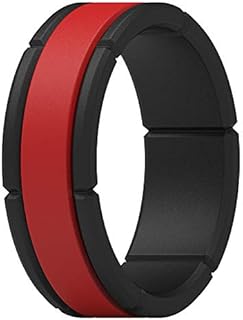 ThunderFit Silicone Wedding Rings for Men, Breathable Patterned Rubber Engagement Bands 8.2mm Wide 2.5mm Thick - 1/4/7 Variety Multipack