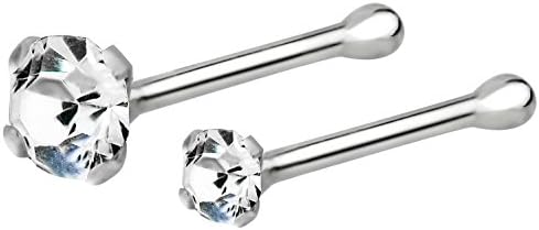 Forbidden Body Jewelry Nose Rings 22G Sterling Silver CZ Simulated Diamond Nose Studs, 1.5 mm & 2.5mm