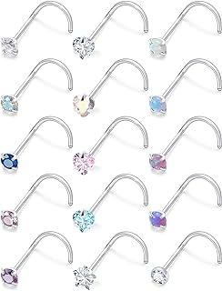 Lsnevsie 20G Surgical Steel Opal Nose Rings Studs for Women Men Nose Piercing Jewelry Top Diamond 2mm 3mm 15Pcs