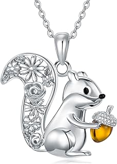 Acorn Pendant Necklace with Adjustable 925 Sterling Silver Chain for Women and Girls- URONE Squirrel Themed Design