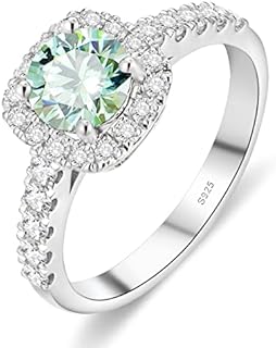 2ct Green Moissanite Engagement Rings for women VVS1 Round Cut Halo Solitaire Simulated Diamond 18 K white/yellow glod Plated 925 Sterling Silver Promise Ring valentine's day jewelry gifts