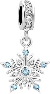 MiiFort Blue CZ Snowflake Charm Compatible with Pandora Bracelets Necklaces Pendants Christmas Santa Xmas Dangle Frozen Snowman Deer, Blue