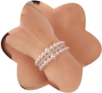 YERTTER Classic Women's Vintage Gold Bangle Bracelet featuring Crystal and Rhinestone, Lobster Claw Closure, Elegant 3-Row Open Cuff Design with Faux Pearls
