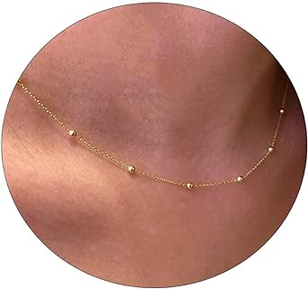 Dainty Gold Choker Necklace for Women 14K Gold/Silver Plated Shining Dots Chain Satellite Choker Tiny Bead Paperclip Necklaces Jewelry Gift