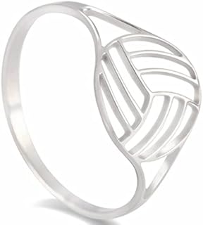Jude Jewelers Cubic Zirconia-Studded Stainless Steel Braided Wedding Ring - Perfect for Women - Volleyball Design