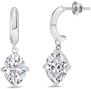 2.00 Carat Oval Lab Grown White Diamond or Cubic Zirconia Solitaire Classic Drop Earrings for Women in 925 Sterling Silver