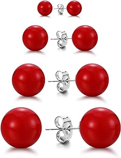 lureme 4 Pairs Round Simulated Shell Pearl Stud Earrings for Women Girls Faux Pearl Earrings Pack (er006323)