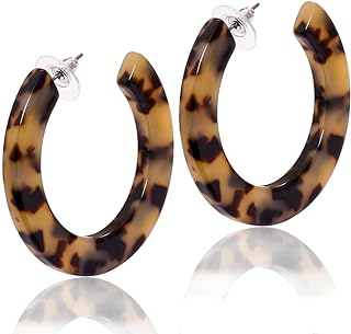 XOCARTIGE Acrylic Hoop Earrings Mottled Resin Earrings Textured Open Circle Statement Stud Earrings for Women Girls