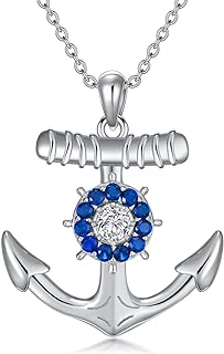 Sterling Silver Anchor Pendant Necklace with Cable Chain featuring Zircon Gems for Women, Classic Design